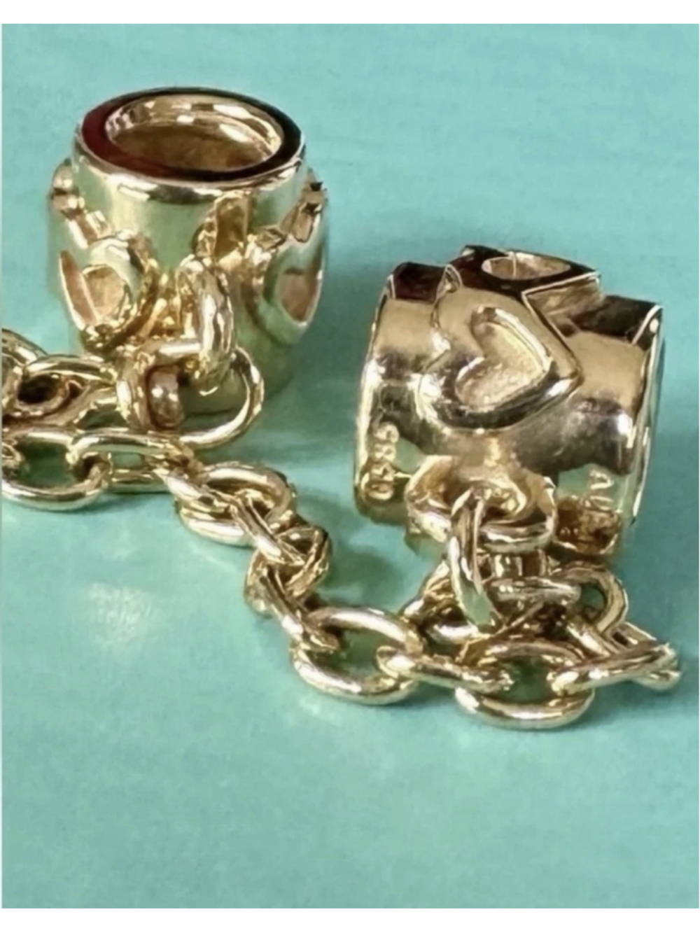 ❗️NEW❗️100% Authentic Pandora Moments 14K Solid Gold Hearts Safety Chain . - Picture 6 of 11